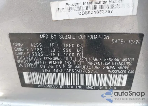2021 Subaru Impreza 5-Door из США, поврежденный, VIN 4S3GTAB69M3702755